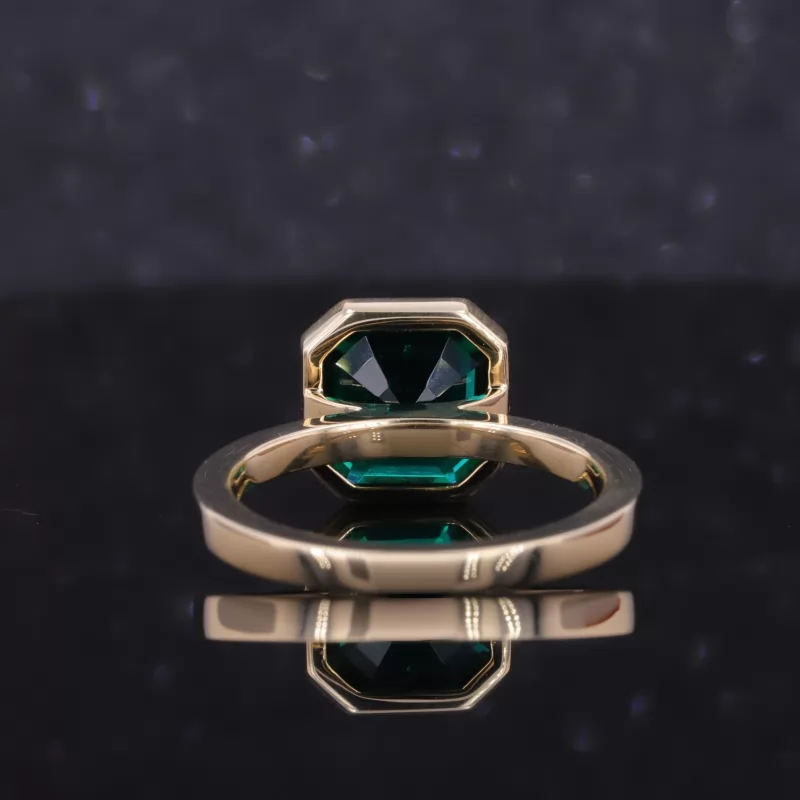 8×8mm Asscher Cut Lab Grown Emerald Bezel Set 10K Yellow Gold Solitaire Engagement Ring