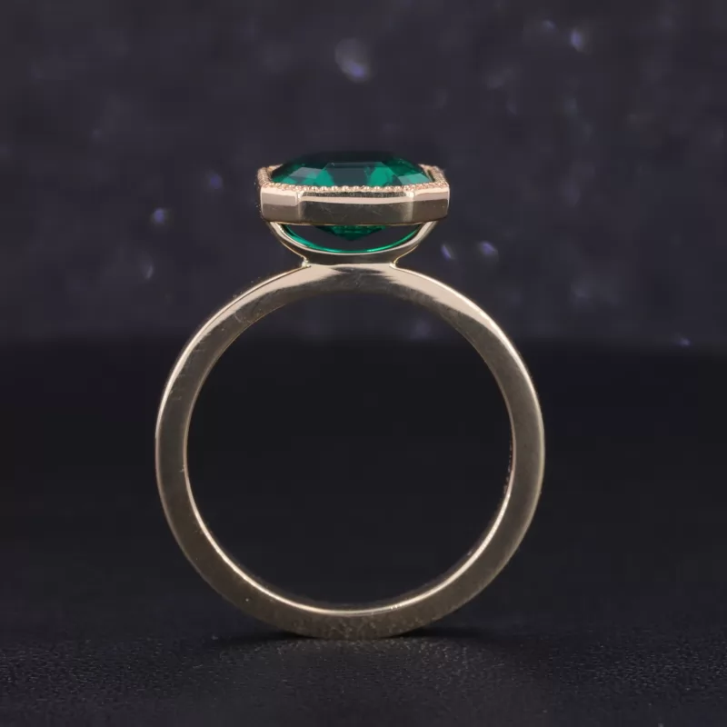 8×8mm Asscher Cut Lab Grown Emerald Bezel Set 10K Yellow Gold Solitaire Engagement Ring