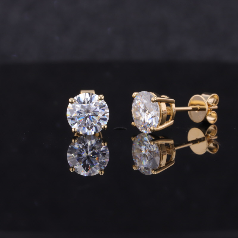 6.5mm Round Brilliant Cut Moissanite 4 Prongs 18K Yellow Gold Diamond ...