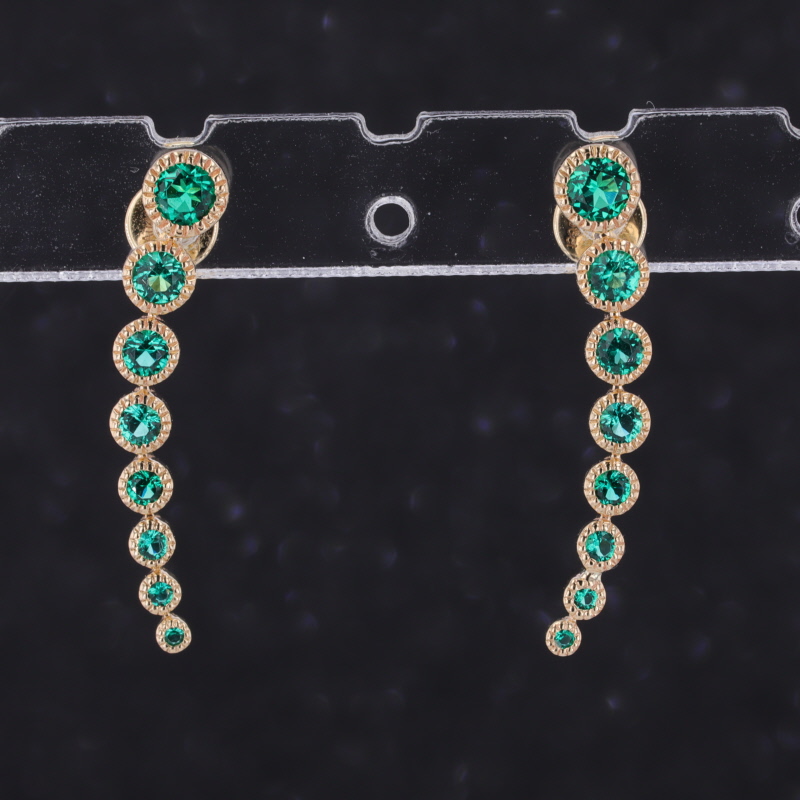 1mm to 6.5mm Round Brilliant Cut Lab Grown Emerald 10K Yellow Gold Diamond Earrings