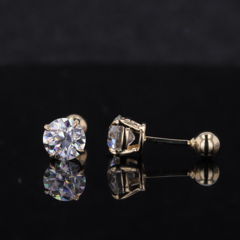 6mm Round Brilliant Cut Moissanite 14K Yellow Gold Diamond Stud Earrings