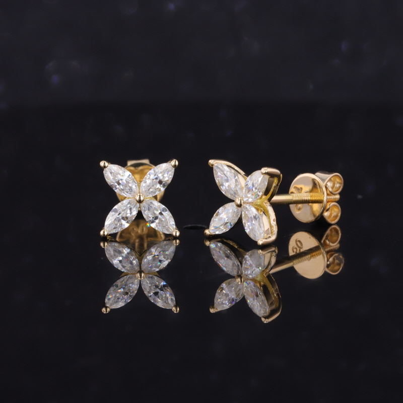 2.5×5mm Marquise Cut Moissanite 14K Yellow Gold Diamond Stud Earrings