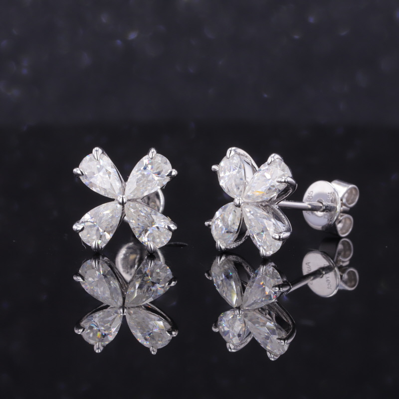 3×5mm Pear Cut Moissanite 14K White Gold Diamond Stud Earrings