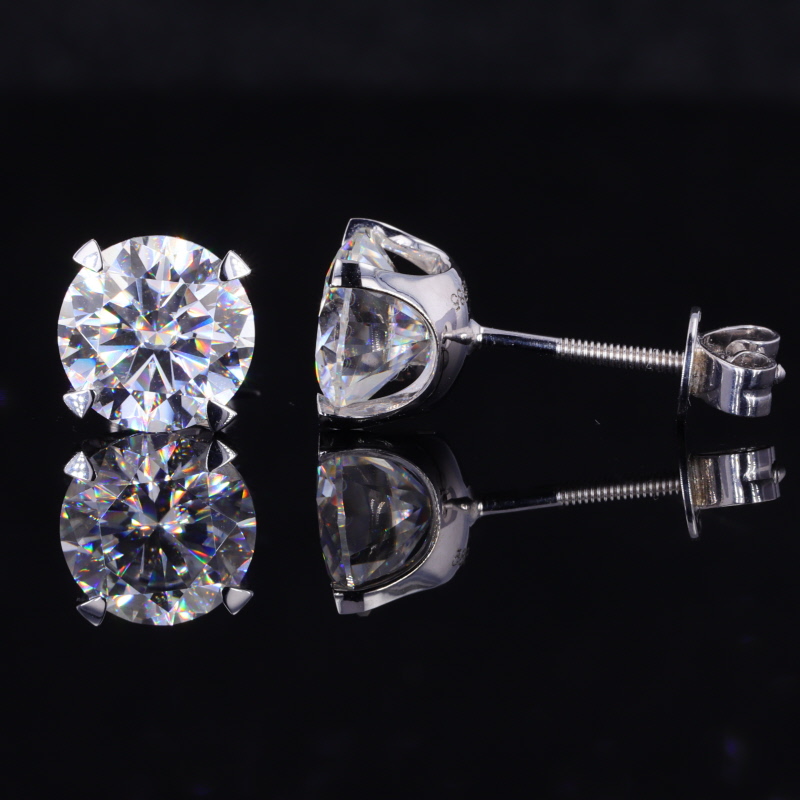 6.5mm Round Brilliant Cut Moissanite 4 Prongs 18K White Gold Diamond Stud Earrings