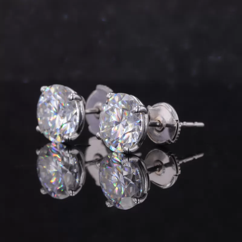 8mm Round Brilliant Cut Moissanite 4 Prongs 14K White Gold Diamond Stud Earrings