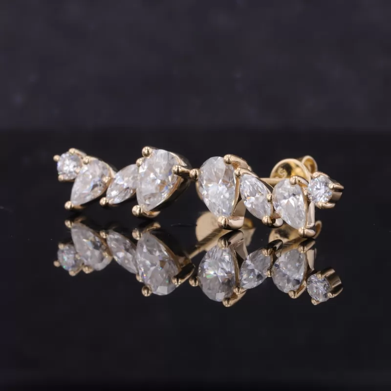 4×6mm Pear Cut Moissanite 9K Yellow Gold Diamond Earrings