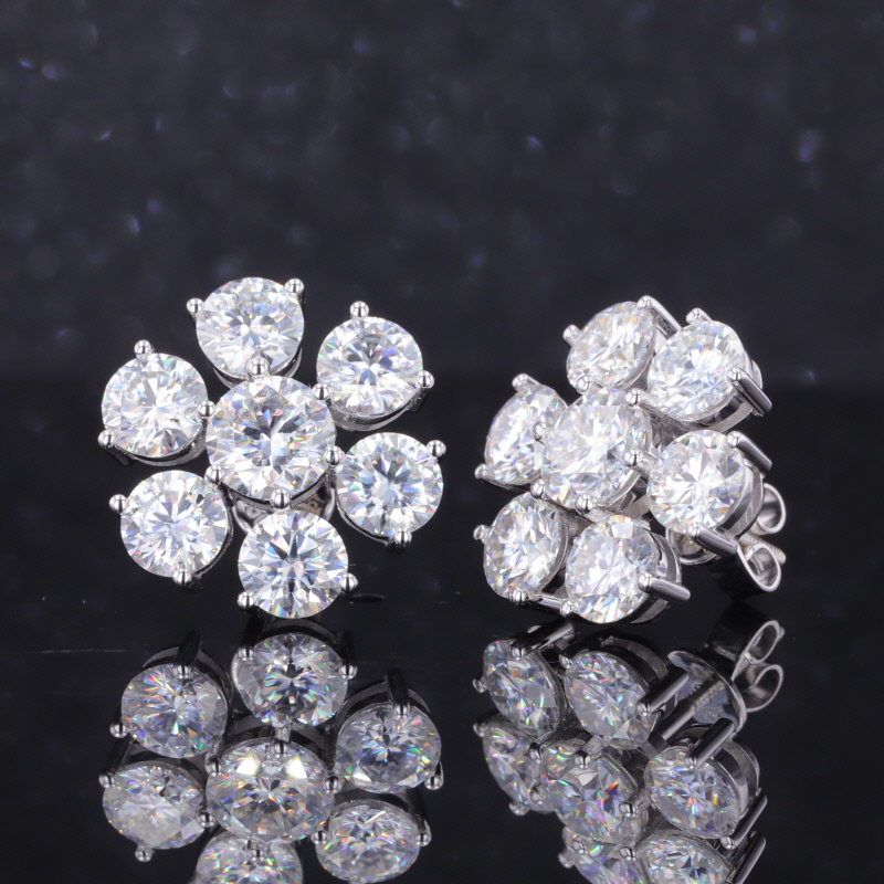 6mm Round Brilliant Cut Moissanite 18K White Gold Diamond Stud Earrings