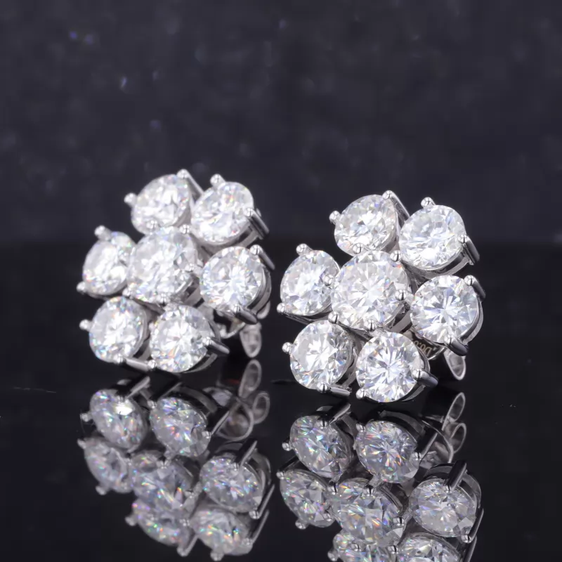 6mm Round Brilliant Cut Moissanite 18K White Gold Diamond Stud Earrings