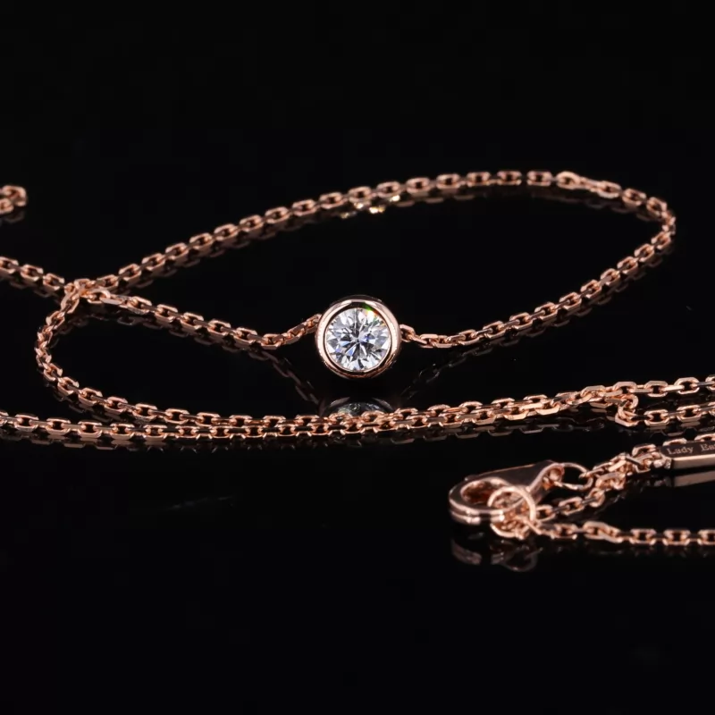 4mm Round Brilliant Cut Moissanite Bezel Set 18K Gold Diamond Necklaces