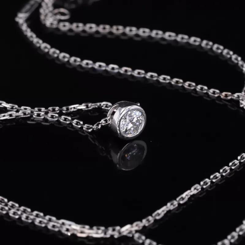 4mm Round Brilliant Cut Moissanite Bezel Set 18K Gold Diamond Necklaces