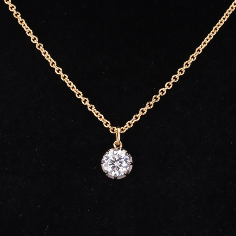 6.5mm Round Brilliant Cut Moissanite 18K Yellow Gold Diamond Pendant Necklace