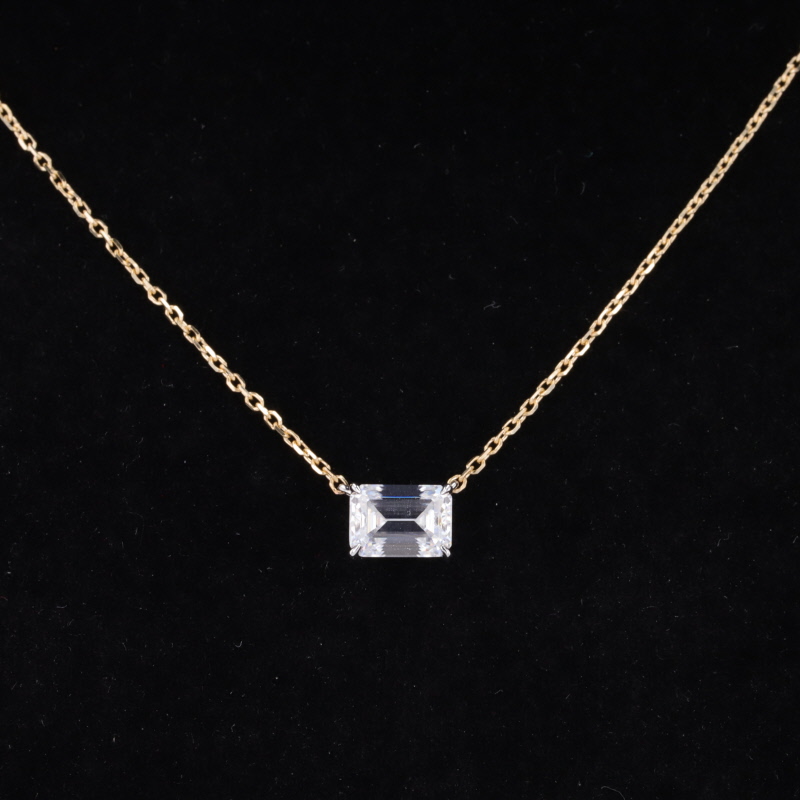 5×7mm Octagon Emerald Cut Moissanite 14K Yellow Gold Diamond Pendant Necklace