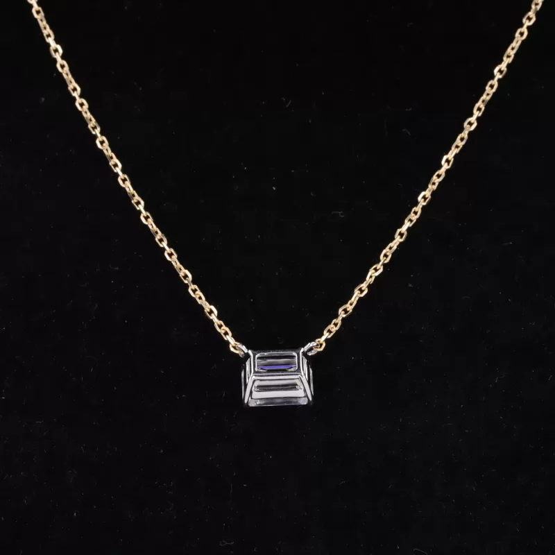 5×7mm Octagon Emerald Cut Moissanite 14K Yellow Gold Diamond Pendant Necklace