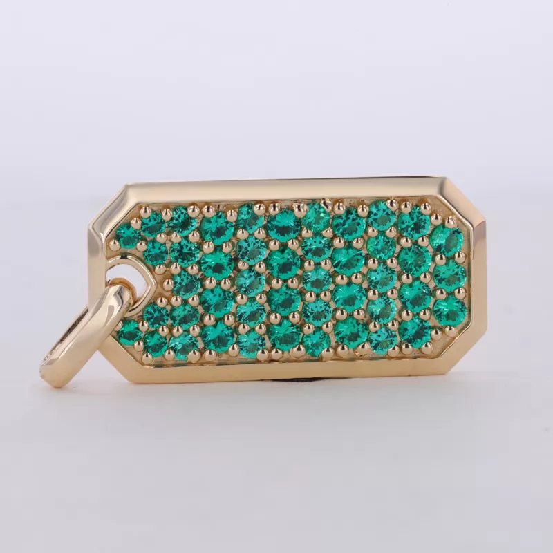2.25mm Round Brilliant Cut Lab Grown Emerald 10K Yellow Gold Diamond Pendant