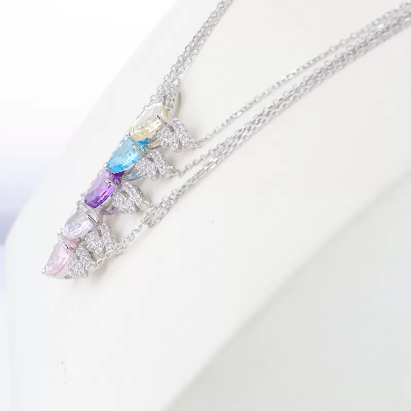 8×8mm Heart Cut Lab Gemstones S925 Sterling Silver Diamond Pendant Necklaces