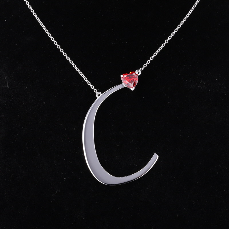 6.5×6.5mm Heart Cut Lab Grown Ruby S925 Sterling Silver Diamond Pendant Necklace