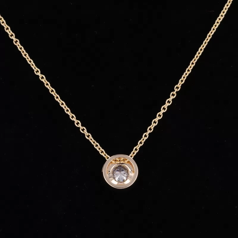 5mm Round Brilliant Cut Moissanite Bezel Set 14K Yellow Gold Diamond Pendant Necklace
