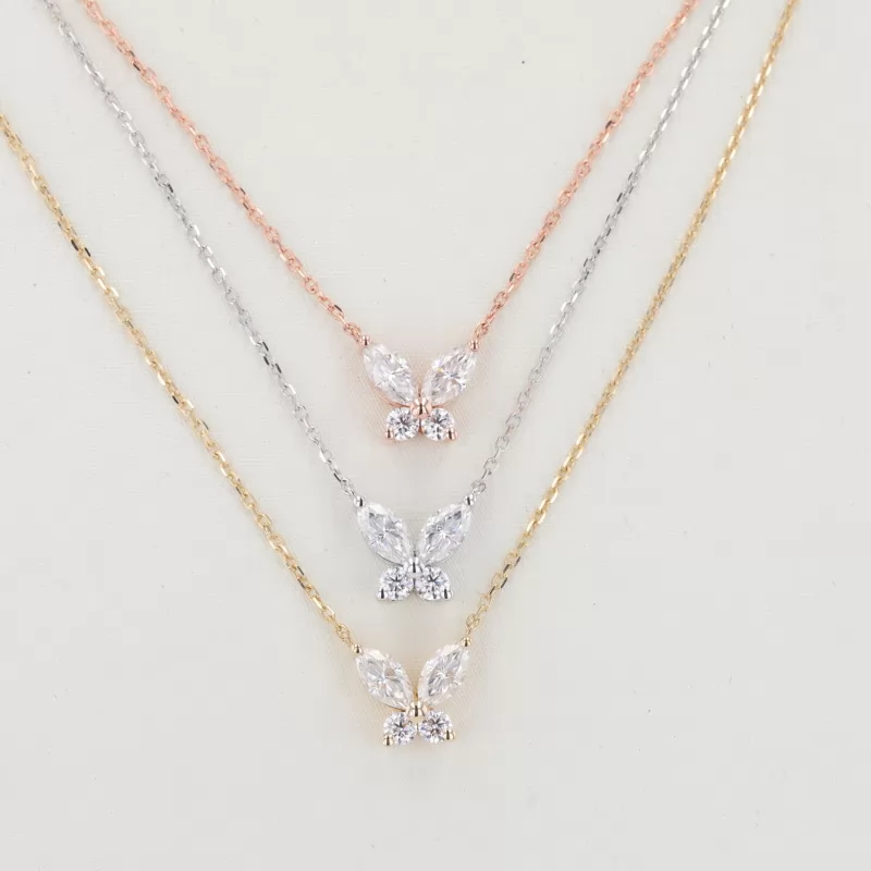 3×6mm Marquise Cut Moissanite 14K Gold Butterfly Style design Diamond Pendant Necklaces