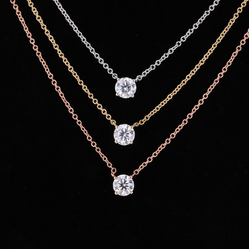 5mm Round Brilliant Cut Moissanite 14K Gold Diamond Pendant Necklaces