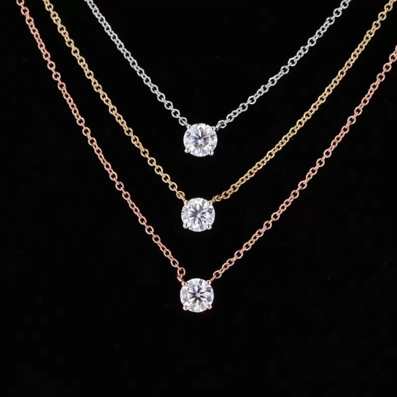 5mm Round Brilliant Cut Moissanite 14K Gold Diamond Pendant Necklaces