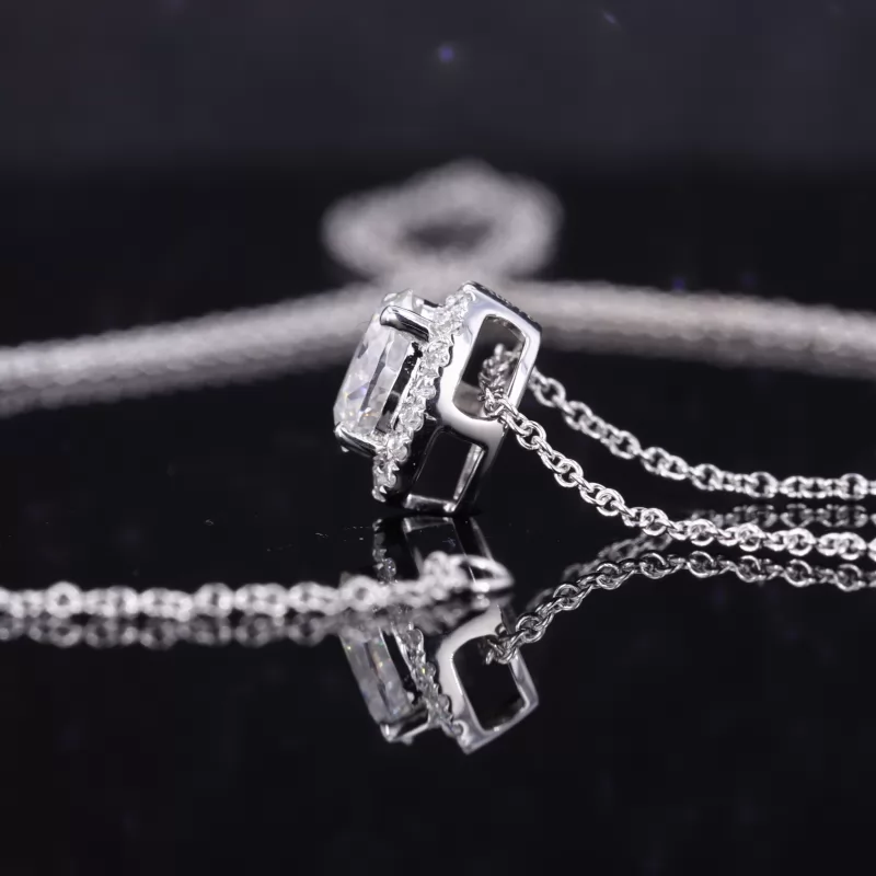 6×8mm Oval Cut Moissanite Halo Set 9K White Gold Diamond Pendant Necklace