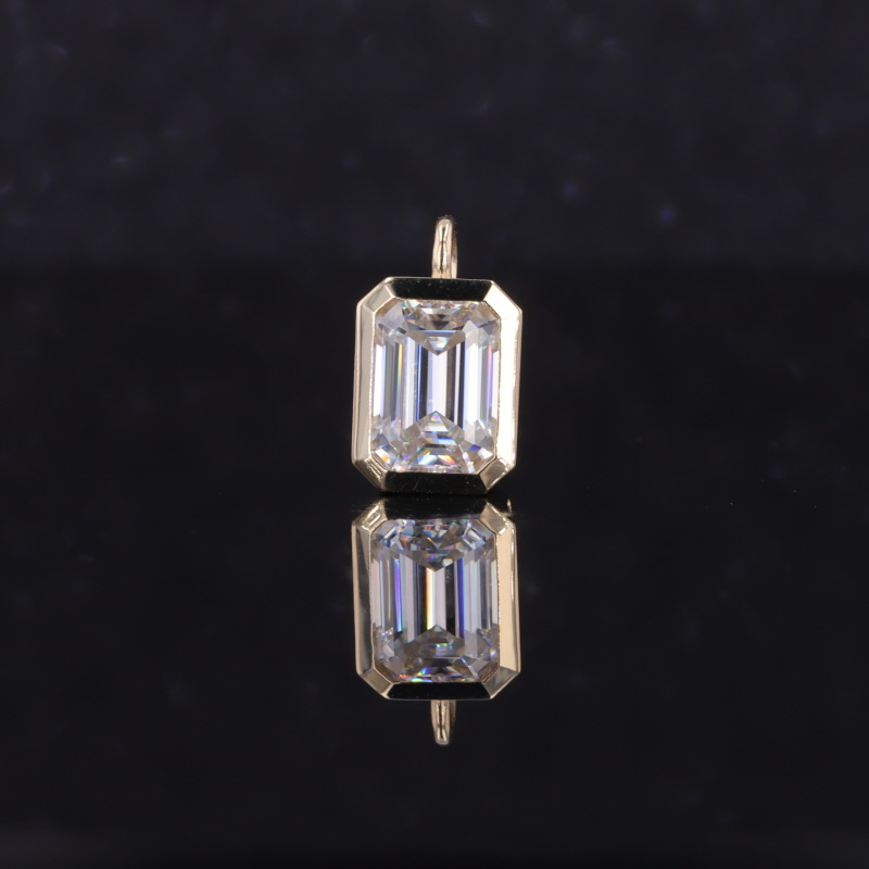 5×7mm Octagon Emerald Cut Moissanite Bezel Set 9K Yellow Gold Diamond Pendant