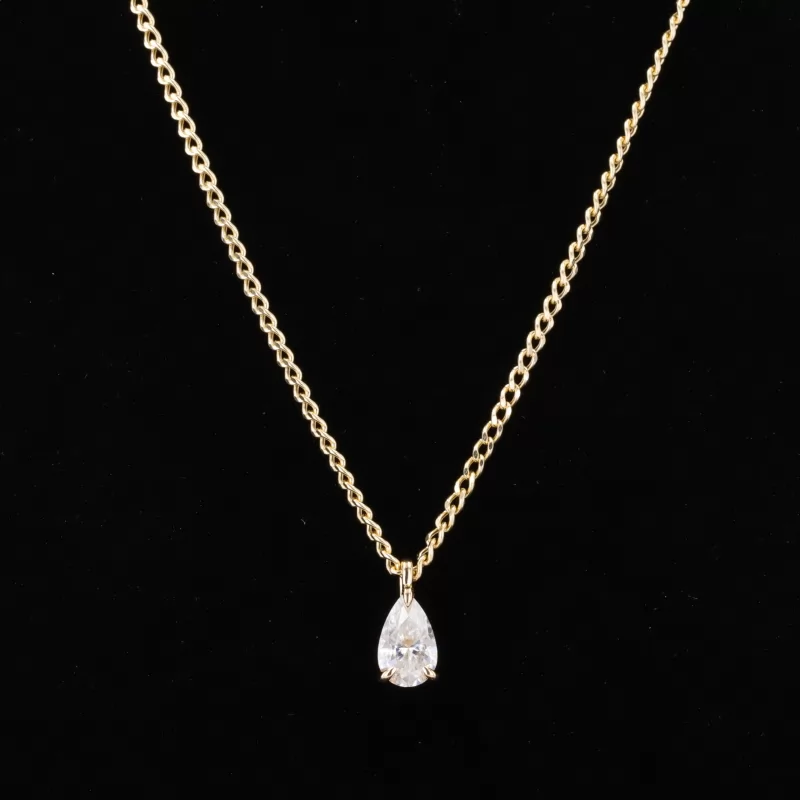 7×10mm Pear Cut Moissanite 18K Yellow Gold Diamond Pendant Necklace