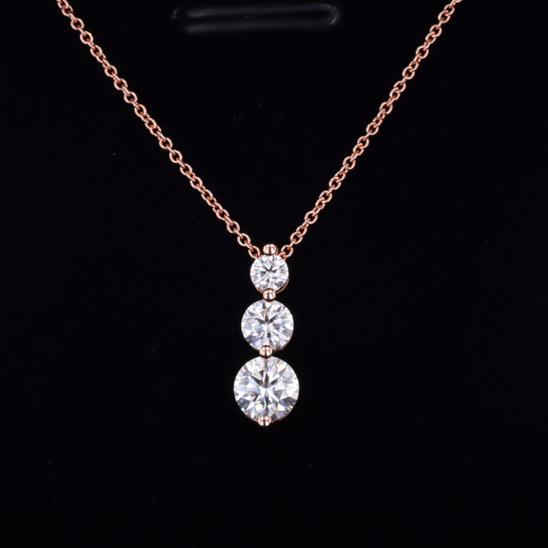 3mm to 5mm Round Brilliant Cut Moissanite 14K Rose Gold Diamond Pendant Necklace