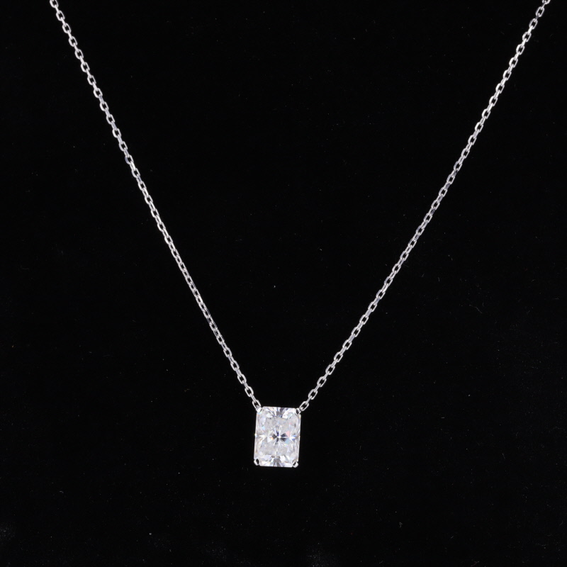 6×8mm Radiant Cut Moissanite 14K White Gold Diamond Pendant Necklace