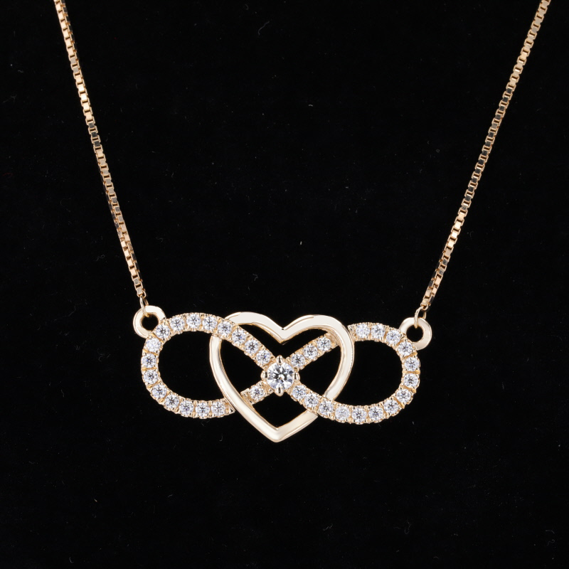 Round Brilliant Cut Moissanite 10K Yellow Gold Heart Shape Diamond Pendant Necklace