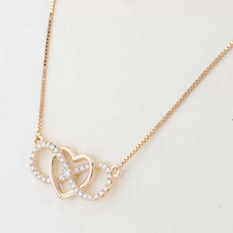 Round Brilliant Cut Moissanite 10K Yellow Gold Heart Shape Diamond Pendant Necklace