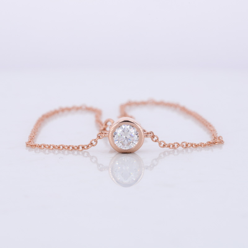 4mm Round Brilliant Cut Moissanite Bezel Set 14K Rose Gold Diamond Bracelet