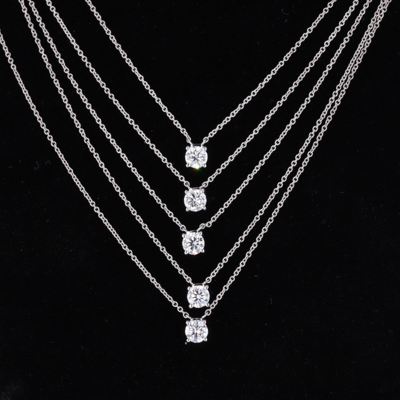 4mm Round Brilliant Cut Moissanite 10K White Gold Diamond Pendant Necklaces