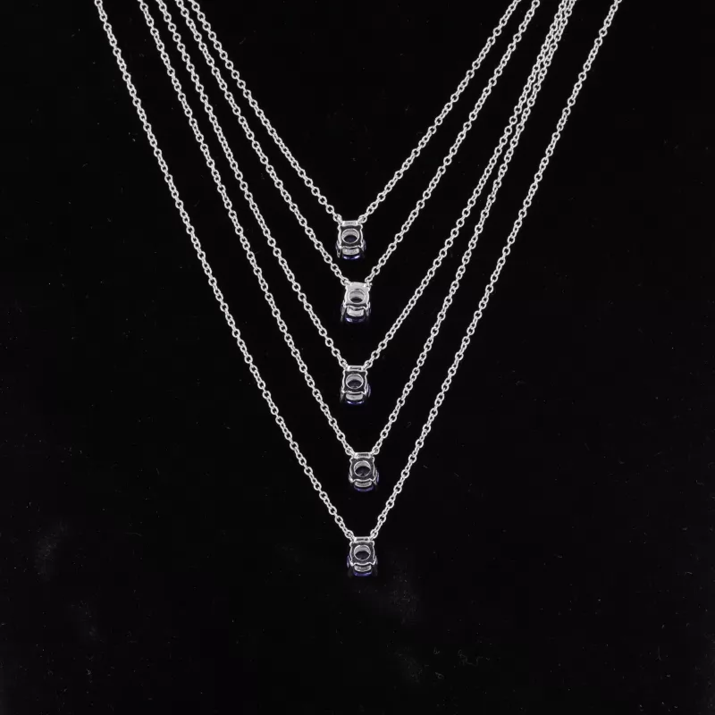 4mm Round Brilliant Cut Lab Grown Sapphire S925 Sterling Silver Diamond Pendant Necklaces