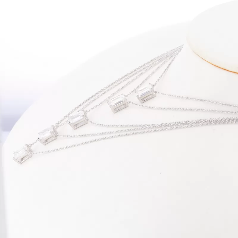 5×7mm Octagon Emerald Cut Moissanite S925 Sterling Silver Diamond Pendant Necklaces