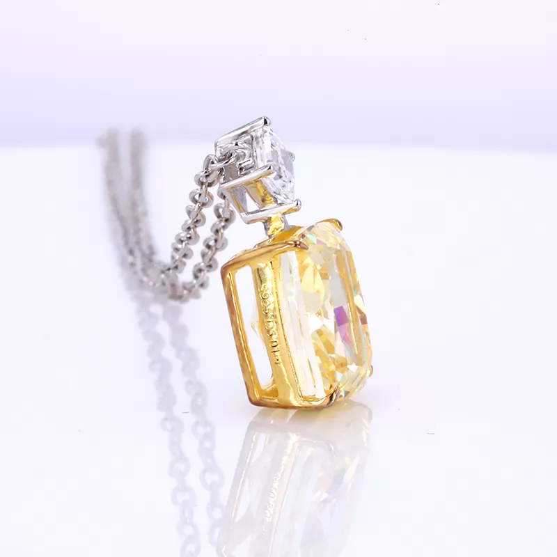 9×11mm Cushion Shape Crushed Ice Cut Yellow Cubic Zirconia S925 Sterling Silver Diamond Pendant Necklace