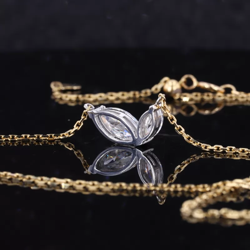 Marquise Cut Moissanite 14K Yellow Gold Diamond Pendant Necklace