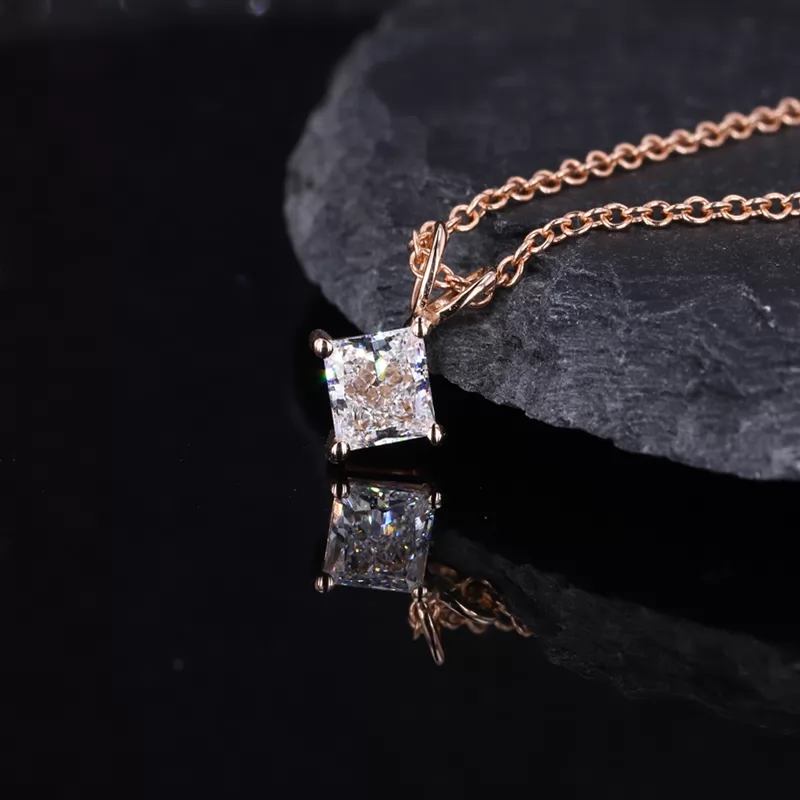 7×7mm Princess Cut Moissanite 14K Rose Gold Diamond Pendant Necklace