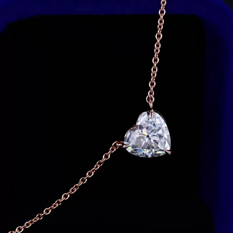 Heart Cut Moissanite 18K Rose Gold Diamond Pendant Necklace