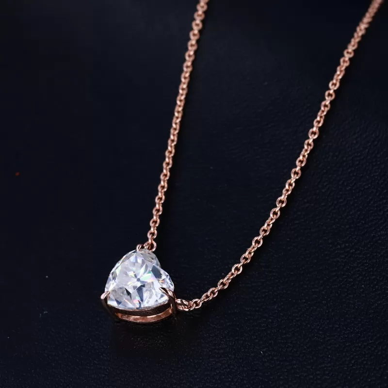 Heart Cut Moissanite 18K Rose Gold Diamond Pendant Necklace