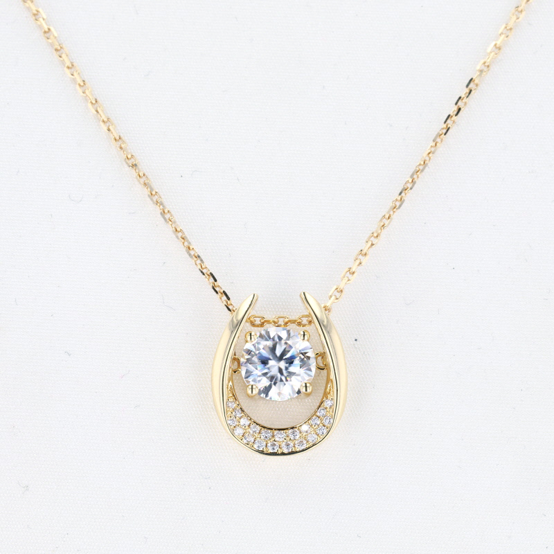 5mm Round Brilliant Cut Moissanite 18K Yellow Gold Diamond Pendant Necklace