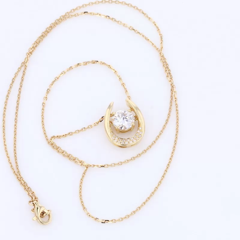 5mm Round Brilliant Cut Moissanite 18K Yellow Gold Diamond Pendant Necklace