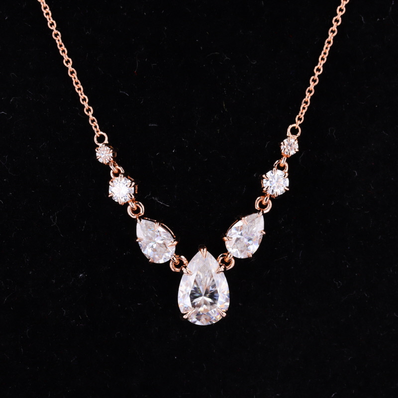 Pear Cut Moissanite 14K Rose Gold Diamond Pendant Necklace