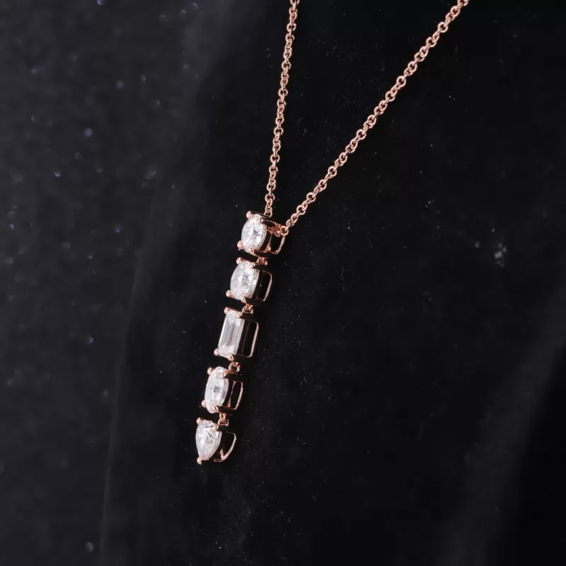 Fancy Shape Moissanite 14K Rose Gold Diamond Pendant Necklace