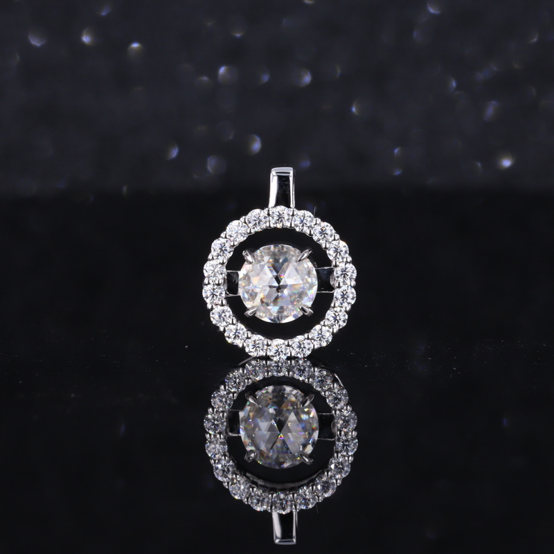 5mm Round Shape Double Rose Cut Moissanite 14K White Gold Diamond Pendant