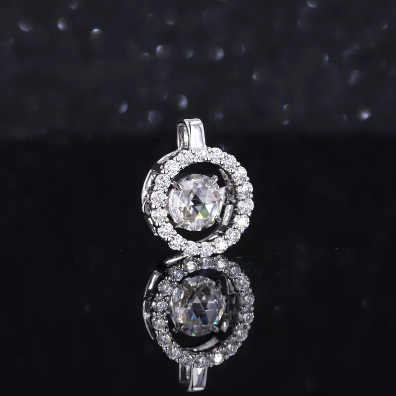 5mm Round Shape Double Rose Cut Moissanite 14K White Gold Diamond Pendant