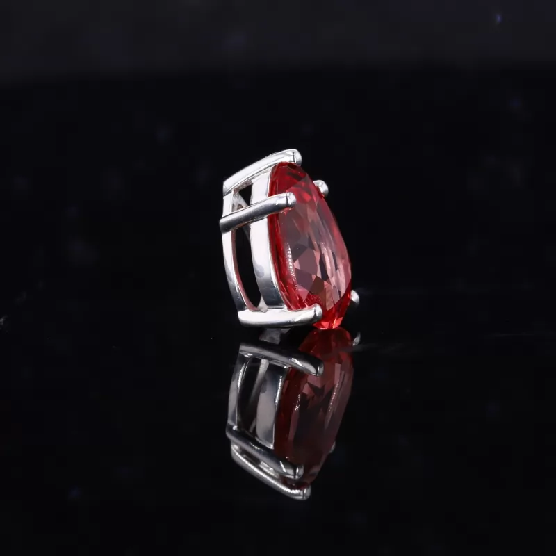 7×10mm Pear Cut Lab Grown Ruby S925 Sterling Silver Diamond Pendant