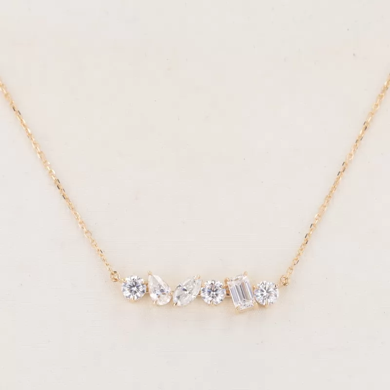 Fancy Shape Moissanite 14K Yellow Gold Diamond Pendant Necklace