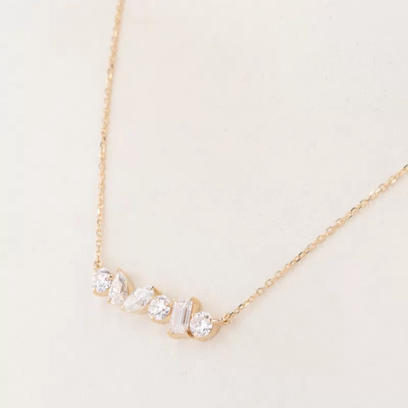 Fancy Shape Moissanite 14K Yellow Gold Diamond Pendant Necklace