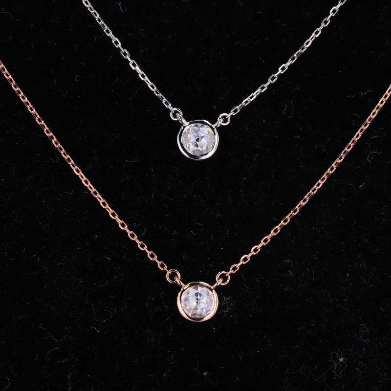 Rose Cut Moissanite Bezel Set 14K Gold Diamond Pendant Necklaces